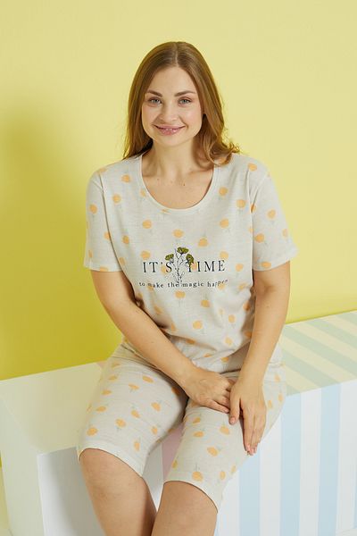 Siyah İnci Multi-colored Curve Large Size Oversize Capri Set