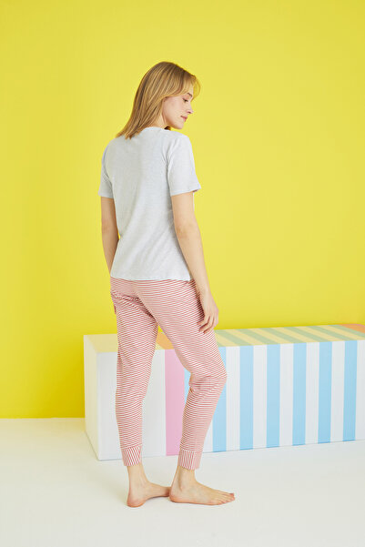 Siyah İnci çok renkli Örme Pijama Takım