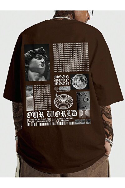 Revasser Unisex Kadın/Erkek MOON Renkli Özel Baskılı Oversize Pamuk Bisiklet ...