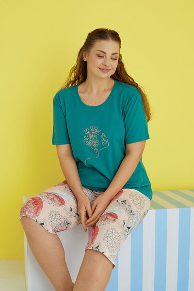 Siyah İnci Multi-colored Curve Large Size Oversize Capri Set