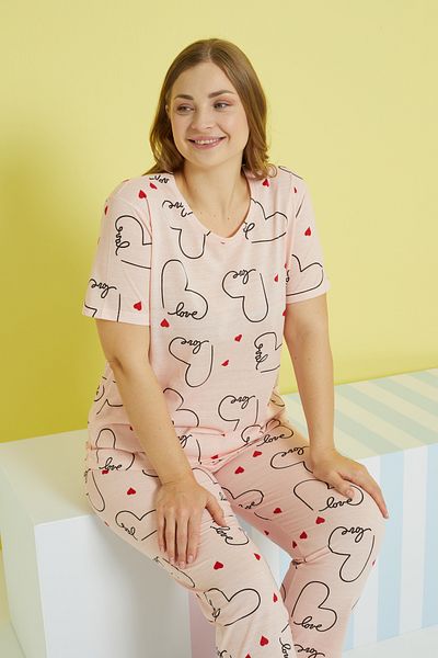 Siyah İnci multicolor Curve Plus Size Oversize Knitted Pajamas Set