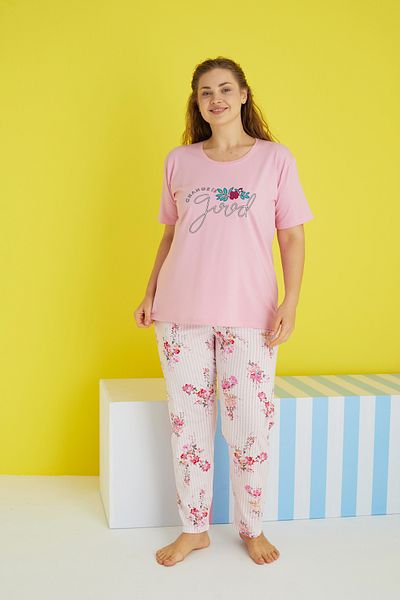 Siyah İnci multicolor Curve Plus Size Oversize Knitted Pajamas Set