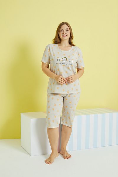 Siyah İnci Multi-colored Curve Large Size Oversize Capri Set