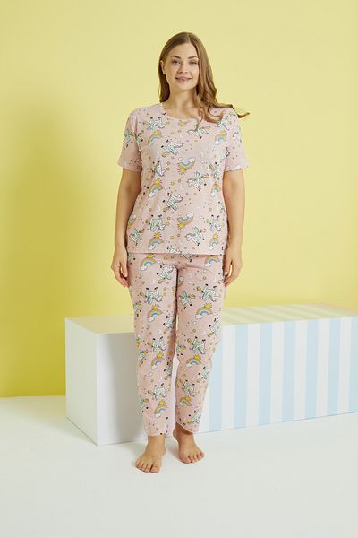 Siyah İnci multicolor Curve Plus Size Oversize Knitted Pajamas Set