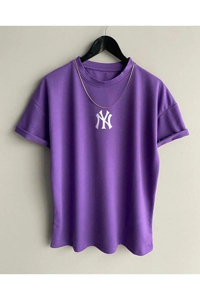 npLStore Μωβ μπλουζάκι Yanke Printed Crew Neck Oversize