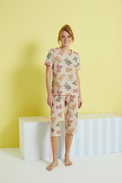 Siyah İnci Multicolored Knitted Capri Set