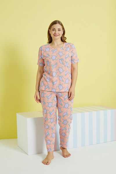 Siyah İnci multicolor Curve Plus Size Oversize Knitted Pajamas Set