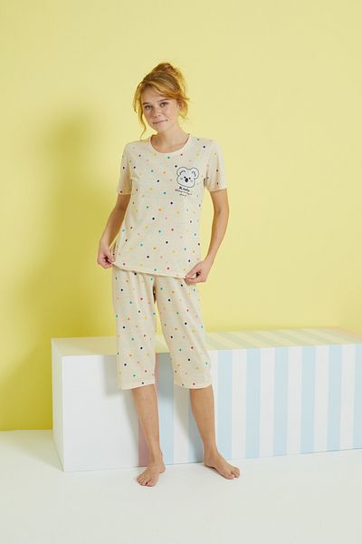 Siyah İnci Multicolored Knitted Capri Set