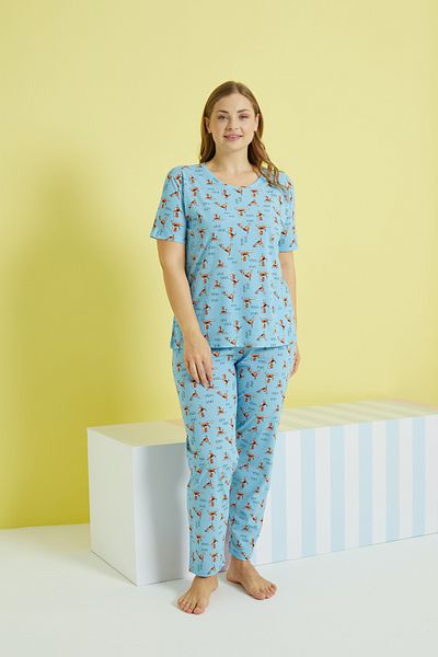 Siyah İnci multicolor Curve Plus Size Oversize Knitted Pajamas Set