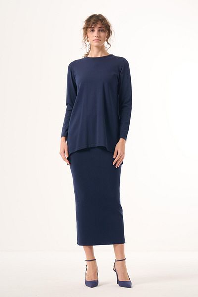 Nuss Mercerized Knitwear Oval Cut Skirt Set 029 Navy Blue