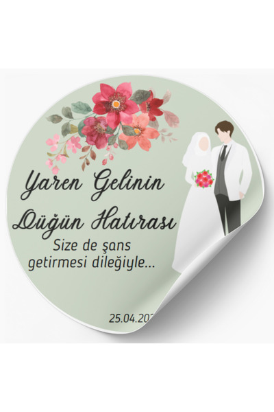 YAPIŞKAN STORE Kişiye Özel Baskılı Kına Düğün Nişan Beyaz Mat Kağıt Yapışkanl...