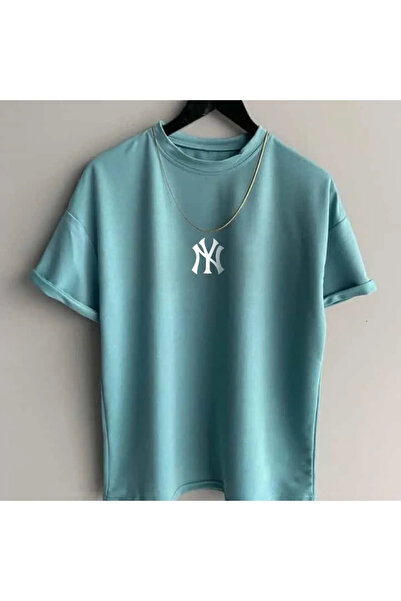 npLStore Aqua zelena majica sa širokim izrezom i printom Yanke