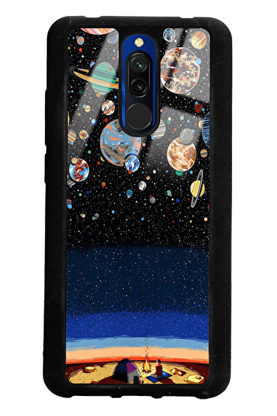 Spoyi Xiaomi Redmi 8 Gezegenler Altında Kamp Tasarımlı Glossy Telefon Kılıfı