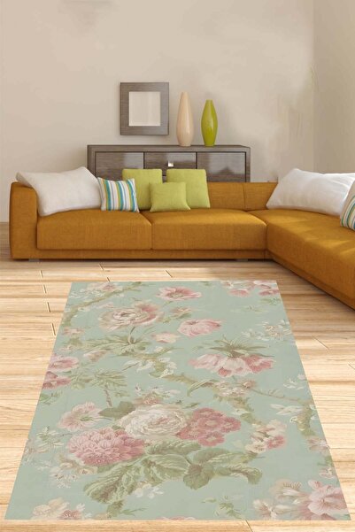 Pelangi Vintage Floral Yıkanabilir Kaymaz Taban Leke Tutmaz Salon Halısı