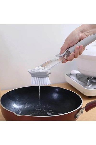 Yıldızhane Handle Dish Brush with Detergent Tank Brush with hard sponge Bath Brush 2 pieces spare Sponge+brush