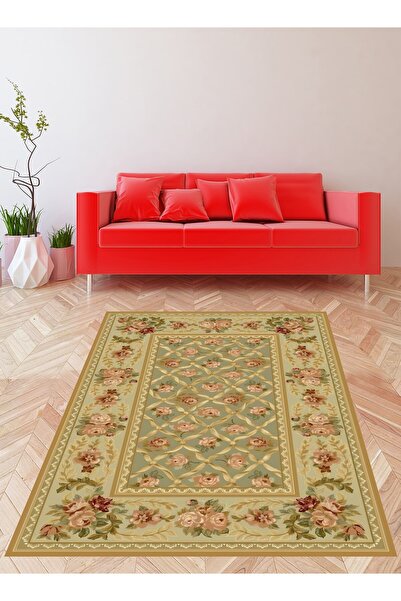Pelangi Vintage Floral Desenli Yıkanabilir Kaymaz Taban Leke Tutmaz Salon Halısı