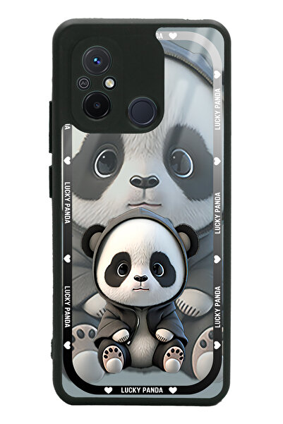 Spoyi Xiaomi Redmi 12C White lucky panda Tasarımlı Glossy Telefon Kılıfı