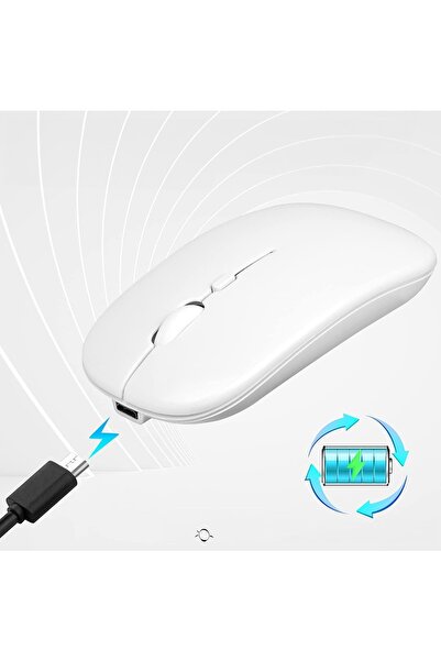 HyMark Sessiz Tıklama Şarjlı Çift Modlu Bluetooth Kablosuz 2.4Ghz Beyaz Mouse