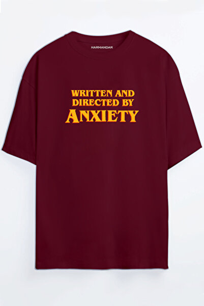 Harmandar Anxiety Printed Unisex Μαύρο - Λευκό - Πορτοκαλί - Μπεζ Oversize T-...