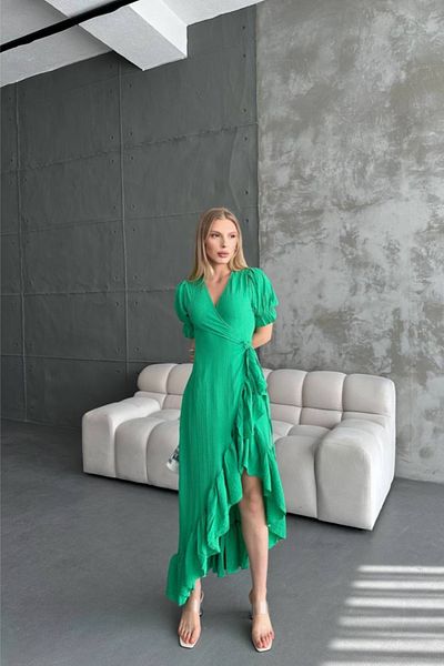 Ded COLLECTION Γυναικείο λινό διπλό φόρεμα με πιέτες