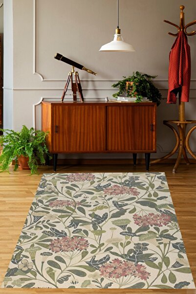 on the clouds Yaprak Ve Çiçek Desen Vintage Yıkanabilir Kaymaz Taban Leke Tut...