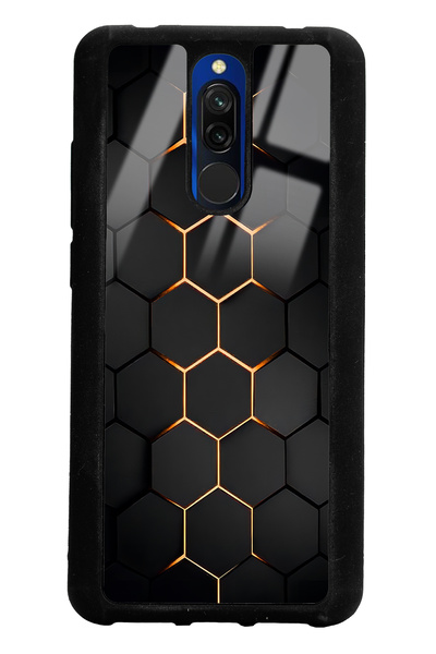 Spoyi Xiaomi Redmi 8 Yellow Carbon Tasarımlı Glossy Telefon Kılıfı