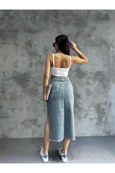 Eke Tekstil Fustă de damă cu tăietură asimetrică de jeans
