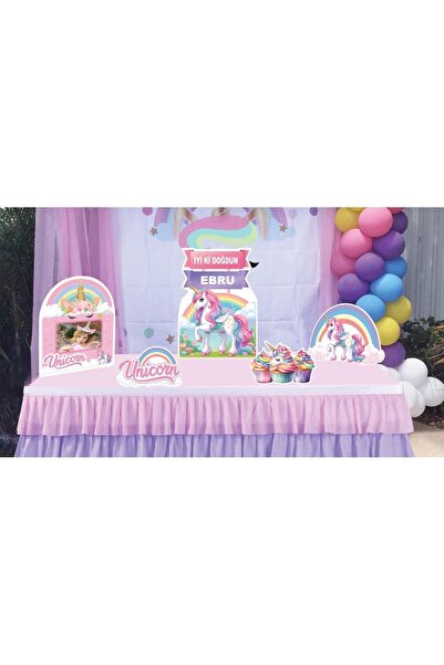 Big Party Unicorn Temalı Dekoratif Kişiye Özel Ayaklı Pano Seti