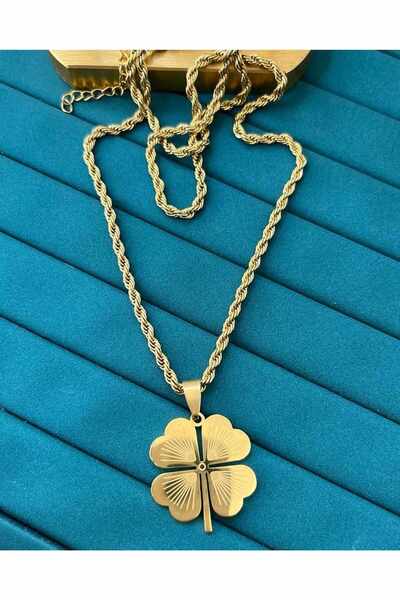 Kardelen Çelik Kolye yonca yapraklı burgu model 60cm