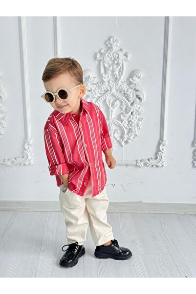 bohemiankids baby wear Yeni Kırmızı Üst Krem Pantolon Klasik Takım