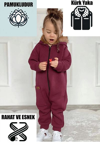 Ares Kids Fashion Unisex Fur Collar Claret Red Jumpsuit Children's and Baby's Clothing Holiday Special Daily Girls Boys