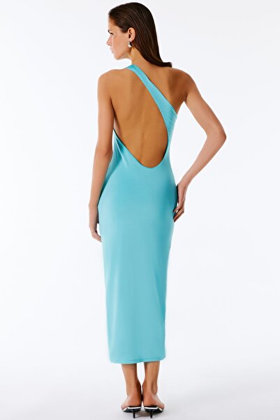Love On Friday GISELLE Tek Omuz Sırtı Açık Uzun Elbise (Mavi)