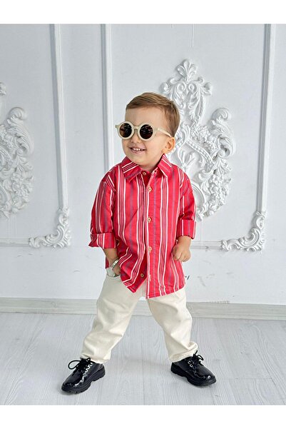 bohemiankids baby wear Yeni Kırmızı Üst Krem Pantolon Klasik Takım