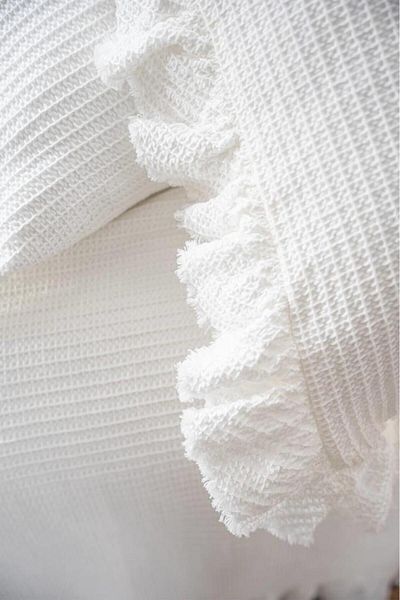 Ecocotton Dina Double Bed Cover 100% Organi k Cotton Pique Cream 240X260 Cm