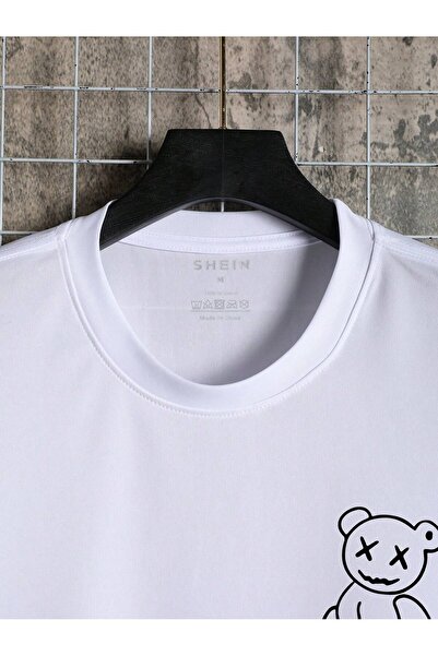 Revasser Unisex Γυναικείο/Ανδρικό αρκουδάκι πολύχρωμο, ειδικά εμπριμέ, βαμβακερό χτενισμένο μπλουζάκι με λαιμόκοψη