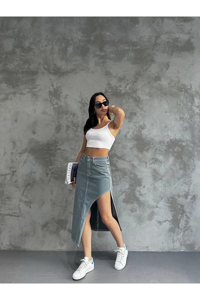 Eke Tekstil Fustă de damă cu tăietură asimetrică de jeans