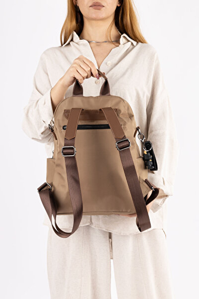 Getcho Tresse Women's Beige Camel Backpack, Shoulder Bag - Stylish Bag with Multi-Eye Zipper Suitable for Daily Use