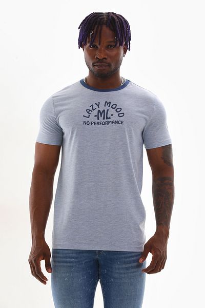 Mood Lab Men's Crew Neck Slogan Printed Contrast Piping T-shirt
