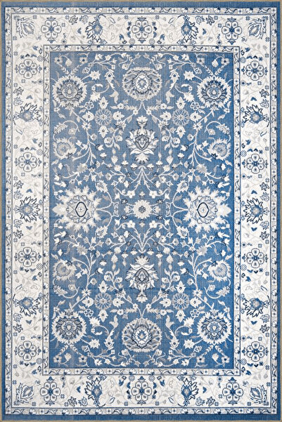 Rugs Modern Halı Mavi Temalı Geleneksel Motif Çiçek Desenli Vintage Dekoratif...