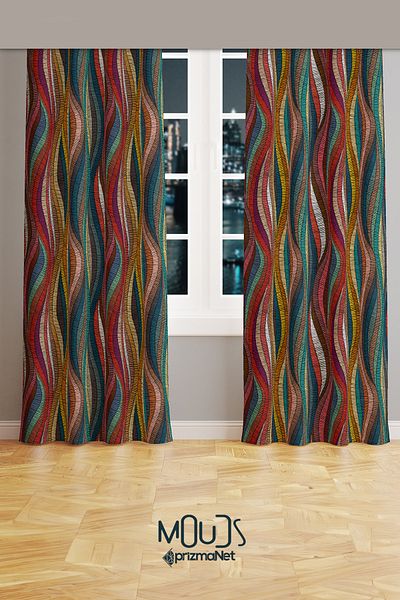 Moud's Colorful Striped Carpet Patterned Suede Living Room Hall Background Curtain Extrafor Drawstring 2 Sash PRD-1006