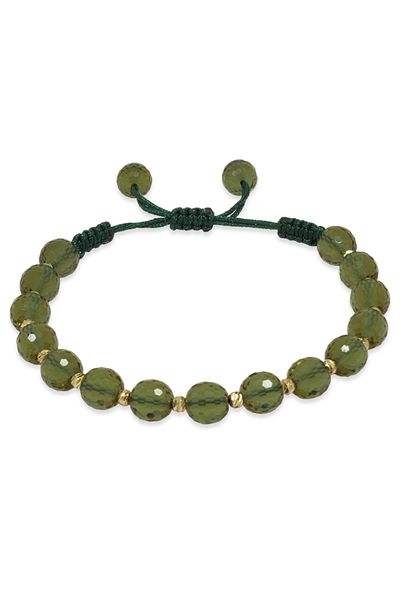 Tesbihane Macrame Braided Gold Color Dorica Ball Decorated Globe Cut Faceted Zultanite Stone Women's Bracelet