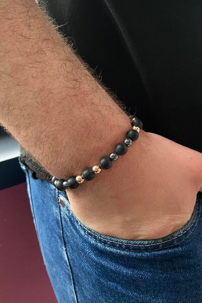 TAKIŞTIR Black Color Bead Detailed Hematite Men's Bracelet