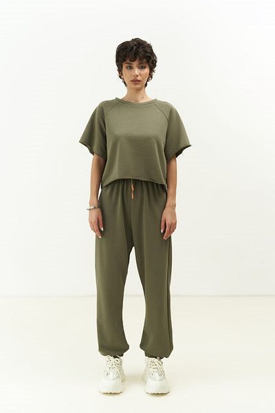 MAİ COLLECTİON Vero Soft Khaki Crop Trainingsanzug-Set