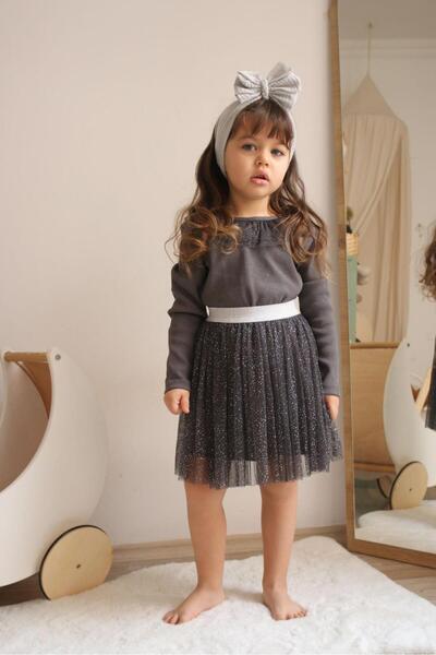 MİNİKO KİDS GIRL'S SILVERY TUTU SKIRT COLLAR BADILI DOUBLE SET