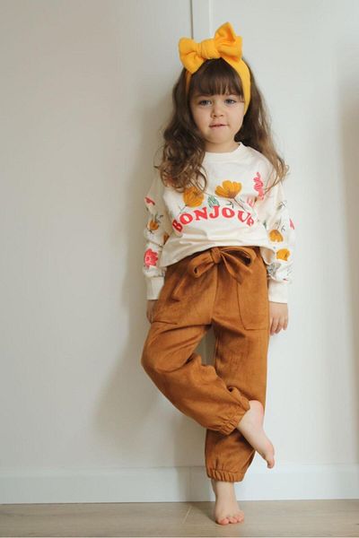 MİNİKO KİDS GIRL'S BONJOUR WRITTEN SUEDE TROUSERS DOUBLE SET