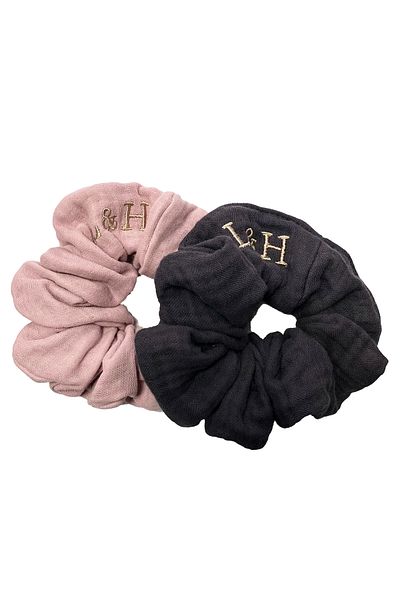 Lucy and Home 100% Cotton 2 Pieces 4 Layers Muslin Hair Rubber Anthracite, Pink