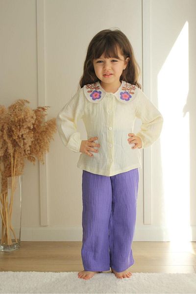 MİNİKO KİDS Girl's Muslin Fabric Trousers Double Set