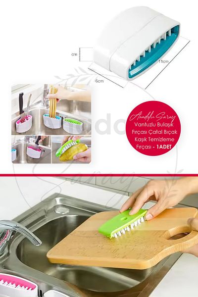 Anadolu Saray In the Sink Suction Cup Dish Brush Cutlery Spoon Cleaning Brush Vegetable Fruit Cleaner