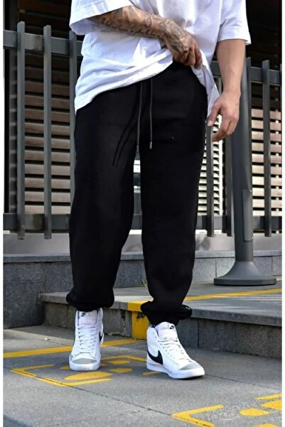 JustBS Ανδρικό λαστιχένιο μαύρο παντελόνι με δύο κλωστές, άνετη εφαρμογή