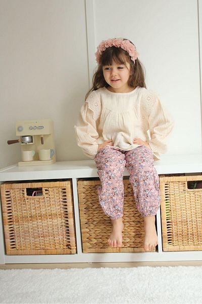 MİNİKO KİDS GIRL'S MUSLIN FABRIC PATTERNED TROUSERS DOUBLE SET